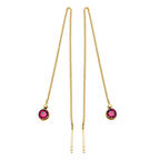 Fuşya Taşlı 14 Ayar Altın Zincir Küpe