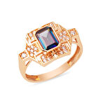 Mavi Baget Taşlı Rose Altın Yüzük