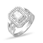 Kaburga Baget Taşlı Beyaz Altın Yüzük