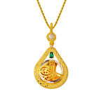 Yeşil Taşlı Damla Tuğra Altın Kolye