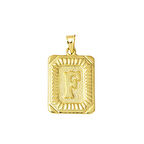 F Harf Kolye Ucu 14 Ayar Kare Altın Plakalı