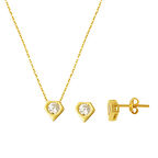 Minimal Tasarım Tektaşlı 2'li 14 Ayar Altın Set