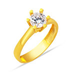 22 Ayar 6 Tırnak Tektaş Sarı Altın Yüzük