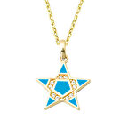 Mavi Renk Mineli Altın Yıldız Kolye