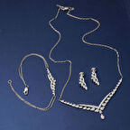 14 Ayar Damla Tasarım Beyaz Altın Nişan Seti