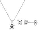 Tektaş Küpeli Kolyeli Beyaz Altın 14 Ayar 2'li Set