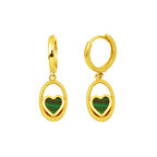 Yeşil Kalp Sallantılı Altın Küpe 14 Ayar