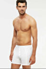 Long Çift Düğmeli Uzun Erkek Boxer - Beyaz