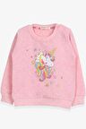 Breeze Kız Çocuk Sweatshirt Baskılı Pullu Unicorn 2-6 Yaş, Somon Melanj