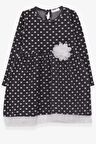 Breeze Kız Çocuk Uzun Kollu Elbise Puantiyeli Beyaz Çiçekli 3-7 Yaş, Antrasit
