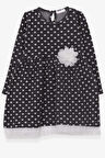Breeze Kız Çocuk Uzun Kollu Elbise Puantiyeli Beyaz Çiçekli 3-7 Yaş, Antrasit