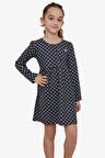 Breeze Kız Çocuk Uzun Kollu Elbise Puantiye Desenli 4-8 Yaş, Füme