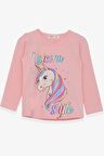 Breeze Kız Çocuk Uzun Kollu Tişört Unicorn 2-6 Yaş, Pudra