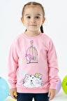 Breeze Kız Çocuk Sweatshirt Simli Kedicik Baskılı 1.5-5 Yaş, Pudra