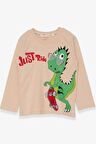 Breeze Erkek Çocuk Uzun Kollu Tişört Dinozor Baskılı 2-6 Yaş, Bej