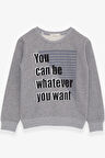 Breeze Erkek Çocuk Sweatshirt Yazı Baskılı 8-14 Yaş, Koyu Gri Melanj