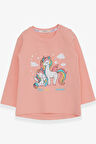 Breeze Kız Çocuk Sweatshirt Sevimli Unicorn Baskılı 1-4 Yaş, Somon