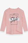 Breeze Kız Çocuk Uzun Kollu Tişört Taşlı Yazı Baskılı 6-12 Yaş, Somon Melanj