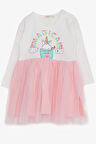 Breeze Kız Çocuk Uzun Kollu Elbise Unicorn Baskılı 1.5-5 Yaş, Ekru