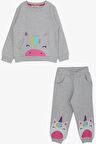 Breeze Kız Çocuk Eşofman Takımı Unicorn Baskılı 1-4 Yaş, Açık Gri Melanj
