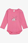 Breeze Kız Bebek Çıtçıtlı Zıbın Body Uyuyan Tavşancık Baskılı 9 Ay-3 Yaş, Pembe