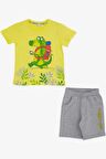 Breeze Erkek Çocuk Şortlu Takım Kampçı Timsah Baskılı 2-6 Yaş, Neon Sarı
