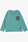 Breeze Erkek Bebek Uzun Kollu Tişört Cepli Düğmeli Armalı 9 Ay-3 Yaş, Mint Yeşili