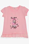 Breeze Kız Çocuk Tişört Sevimli Kız Baskılı Beli Güpürlü 1-4 Yaş, Pembe