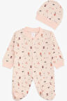 Breeze Kız Bebek Patikli Tulum Orman Temalı Kız Desenli 0-3 Ay-6 Ay, Pudra