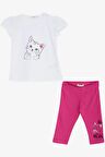 Breeze Kız Çocuk Kapri Tayt Takım Sevimli Kedicik Baskılı 1-4 Yaş, Beyaz