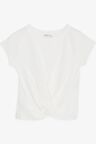 BREEZE Kız Çocuk Crop Tişört Çapraz Detaylı 9-14 Yaş, Ekru