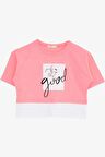 BREEZE Kız Çocuk Crop Tişört Yazı Baskılı Yanları Yırtmaçlı 9-14 Yaş, Neon Pembe