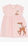 Breeze Kız Çocuk Elbise Sevimli Ceylan Baskılı 1.5-5 Yaş, Somon Melanj