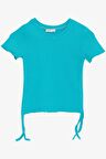 BREEZE Kız Çocuk Tişört Yanları Büzgülü 8-14 Yaş, Turkuaz