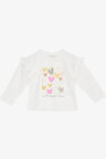 Breeze Kız Çocuk Uzun Kollu Tişört Simli Kalp Baskılı Fırfırlı 1-4 Yaş, Ekru