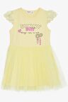BREEZE Kız Çocuk Elbise Yaz Temalı Yazı Baskılı 2-6 Yaş, Sarı
