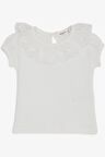 BREEZE Kız Çocuk Tişört Yakası Güpürlü Nakışlı 1-4 Yaş, Ekru