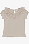 BREEZE Kız Çocuk Tişört Yakası Güpürlü Nakışlı 1-4 Yaş, Bej