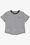 Breeze Kız Çocuk Tişört Yazı Baskılı Önü Kısa Çizgili 9-16 Yaş, Beyaz