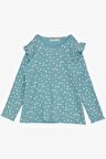 BREEZE Kız Çocuk Uzun Kollu Tişört Çiçek Desenli Omuzu Fırfırlı 2-6 Yaş, Su Yeşili