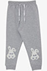Breeze Kız Çocuk Eşofman Altı Tavşancık Nakışlı 1-4 Yaş, Açık Gri Melanj