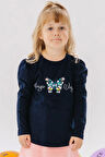 Breeze Kız Çocuk Uzun Kollu Tişört Çiçek Baskılı 1.5-5 Yaş, Lacivert