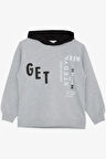 Breeze Girls & Boys Erkek Çocuk Sweatshirt Kapüşonlu Yazı Baskılı 8-14 Yaş, Gri Melanj