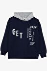 BREEZE GİRLS & BOYS Erkek Çocuk Sweatshirt Kapüşonlu Yazı Baskılı 8-14 Yaş, Lacivert