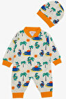Breeze Erkek Bebek Tulum Tatil Temalı Hayvancık Desenli 0-6 Ay, Beyaz