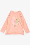 Breeze Kız Çocuk Uzun Kollu Tişört Prenses Kuğu Baskılı Pullu 2-6 Yaş, Somon