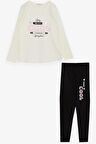 Breeze Kız Çocuk Taytlı Takım Havalı Kız Yazı Baskılı 4-8 Yaş, Ekru