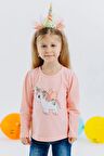 Breeze Kız Çocuk Uzun Kollu Tişört Unicorn Baskılı 1-4 Yaş, Somon