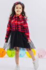 Breeze Kız Çocukuzun Kollu Elbise Ekoseli Eteği Tüllü 6-12 Yaş, Karışık Renk
