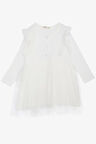 Breeze Kız Çocuk Uzun Kollu Elbise Tüllü Nakışlı Düğmeli 1.5-5 Yaş, Ekru